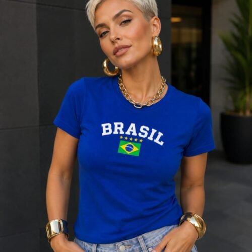 Camiseta Seleção Brasileira BRASIL! Feminina - AZUL